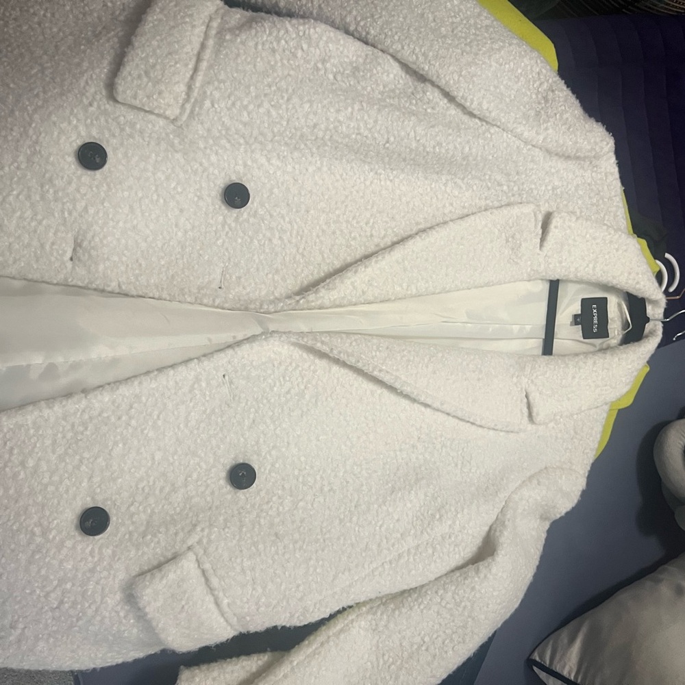 Express Women's Cream Textured Pea Coat